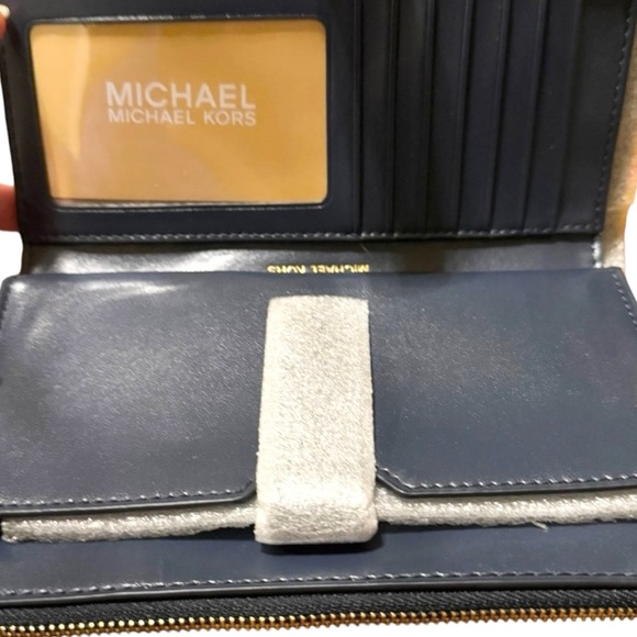 NWT MICHAEL MICHAEL KORS Jet Set Logo Double Zip Wristlet Admiral Blue NIP Firm - Picture 2 of 4